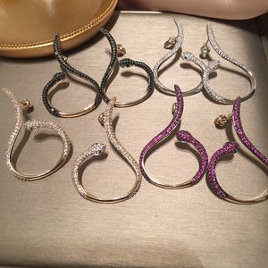 Boucles d'oreilles en diamant scintillant pour femmes et filles, en zircone, serpent exagéré, animal, à la mode, élégant, de styliste, en argent S925