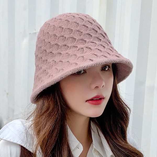 Sparsil Femme Hiver Tricot Crochet Seau Chapeau Femme Chaud Élastique Bassin Extérieur Bonnets Casquette Coréen Chic Élégant Pêcheur Chapeau Large Bord H