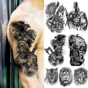 Guerrier spartiate aigle tatouages temporaires pour hommes adultes réaliste Lion tigre Rose faux tatouage autocollant corps bras étanche Tatoos