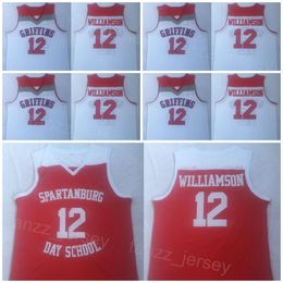 Spartanburg Day Basketball 12 Zion Williamson Jersey High School College University Shirt Todo cosido Color del equipo Rojo Blanco Para fanáticos del deporte Transpirable Hombres NCAA