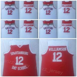 Spartanburg Day Basketball 12 Zion Williamson Jersey High School College University Shirt Todo cosido Color del equipo Rojo Blanco Para fanáticos del deporte Hombre transpirable NCAA