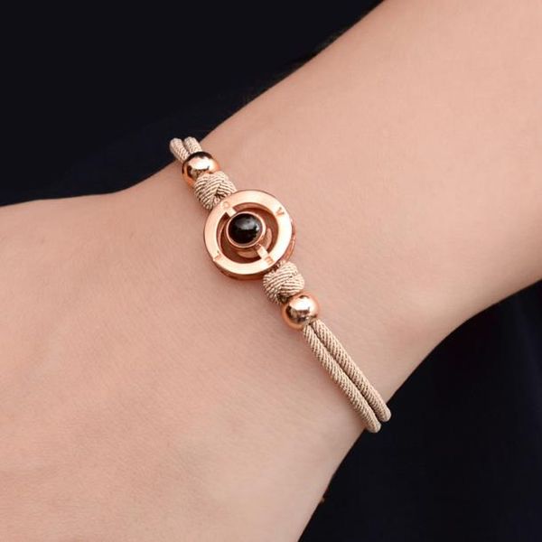 Habla 100 idiomas Te amo pulsera plata de ley pulsera de oro rosa dispositivo de confesión creativa