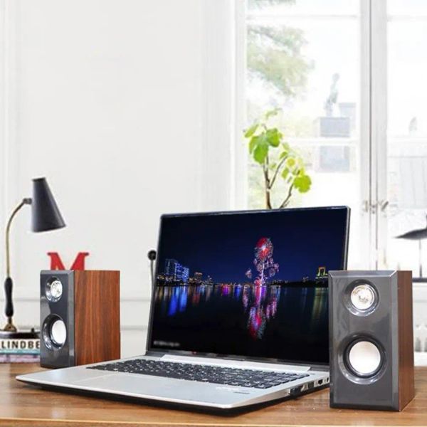 Haut-parleurs 1 paire haut-parleurs d'ordinateur USB Sound surround Sound en bois Bureau de bureau câblé pour ordinateur portable