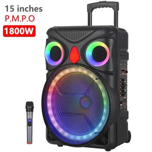 Luidsprekers 1800 W Supergroot 15 inch piekvermogen Bluetooth-luidspreker voor buiten 60 W Hoog vermogen Karaoke Party met microfoon Afstandsbediening Audio