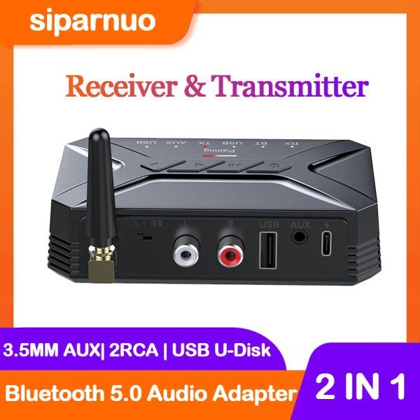 Altavoces 2 en 1 Bluetooth 5.0 Transmisor Receptor 3,5 mm AUX RCA USB UDisk Música estéreo Adaptador de audio inalámbrico para TV PC Kit de coche Altavoz