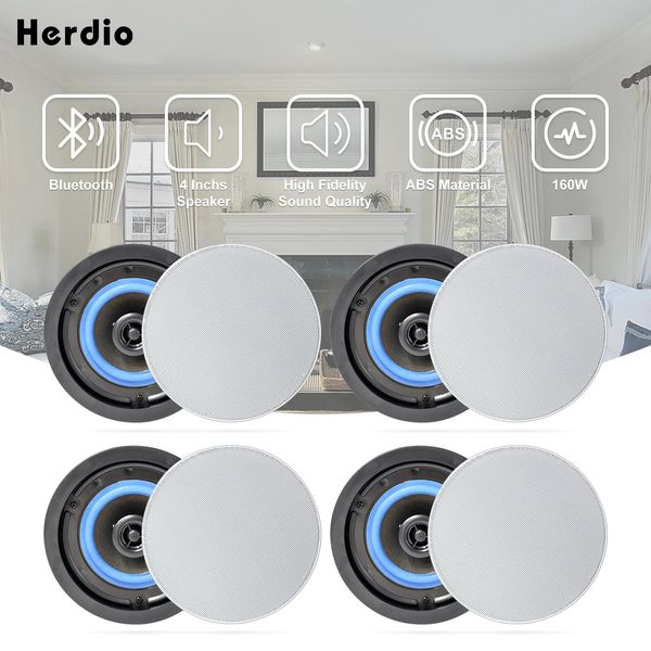 Haut-parleurs 2 paires Herdio 4 pouces 160 watts haut-parleurs de plafond Bluetooth à montage encastré à 2 voies parfaits pour salle de bain cuisine salon bureau