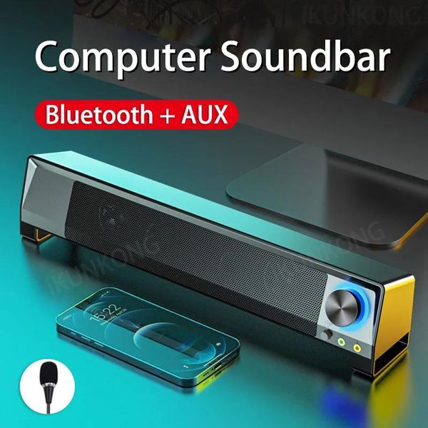 Speakers 2022 Barra de sonido para TV LED Altavoces para computadora Altavoz Bluetooth inalámbrico con cable AUX Sistema de cine en casa para PC Barra de sonido con micrófono externo