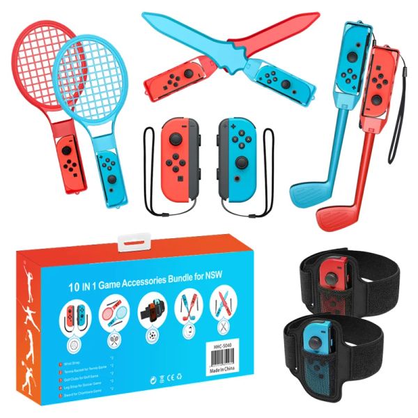 Haut-parleurs 2024 Switch Sports Accessories Bundle 10 en 1 kit d'accessoires de famille pour NS Sports Games compatible avec Switch / OLED