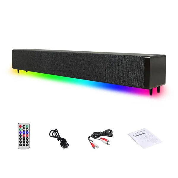 Haut-parleurs 20W RGB TV Sound Bar sans fil et RCA AUX 3.5mm filaire Bluetooth Home Surround SoundBar pour PC Théâtre TV Haut-parleur TF avec télécommande