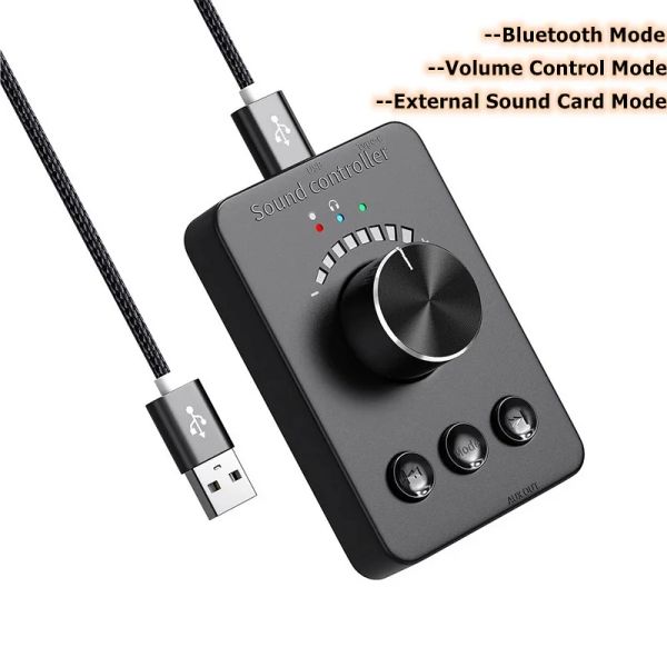 Altavoces Adaptador USB de 3 modos Tarjeta de sonido externa Altavoz Bluetooth Multimedia para PC con controlador de perilla de ajuste de volumen de Audio de ordenador