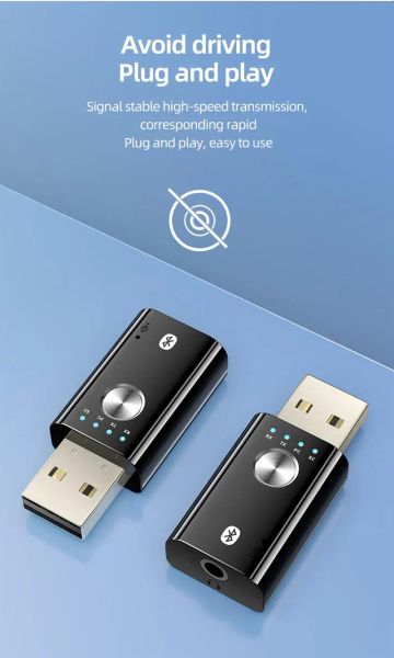 Altavoces 4 en 1 Coche Bluetooth 5.1 Transmisor Receptor 3,5 mm Jack Aux Adaptador de Audio inalámbrico Llamada USB Kit de Coche para TV Altavoz Radio FM