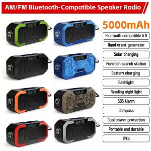 Haut-parleurs 5000mAh Radio d'urgence extérieure Bluetooth haut-parleur Portable Radio solaire manivelle Radio AM/FM récepteur SOS alarme lampe de poche LED