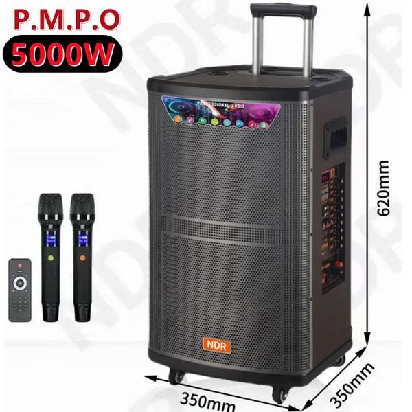 Haut-parleurs 5000W Peak Big Power Bois Chariot Boîte Super Alimentation Extérieure Bluetooth Haut-Parleur Sans Fil Micro Karaoké Son Stéréo Subwoofer