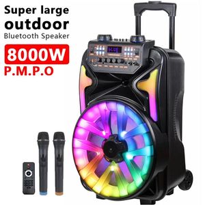 Haut-parleurs 8000W puissance maximale 15 pouces partie de chariot extérieur haut-parleur Bluetooth caisson de basses Portable FM LED Audio avec double micro sans fil TF