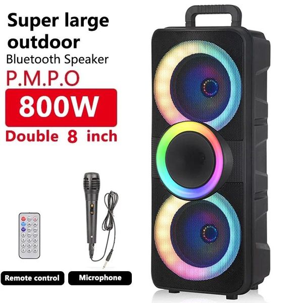 Altavoces 800W Lámpara de llama dual de 8 pulgadas Audio al aire libre Karaoke Partybox RGB Altavoz Bluetooth Luz LED colorida con micrófono Control remoto Subwoofer FM