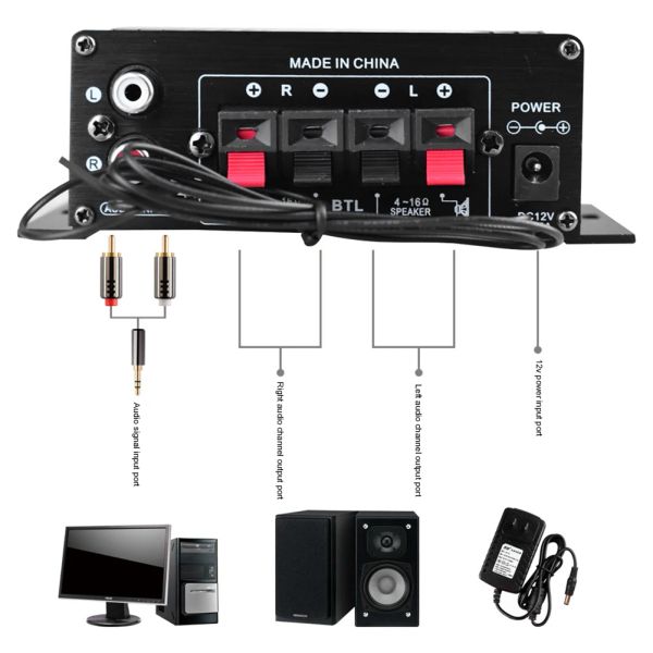 Altavoces AK370 Ak170 amplificador compatible con Bluetooth 2,0 canales altavoz Subwoofer de música automático DC 12V Placa de amplificador de Audio estéreo USB