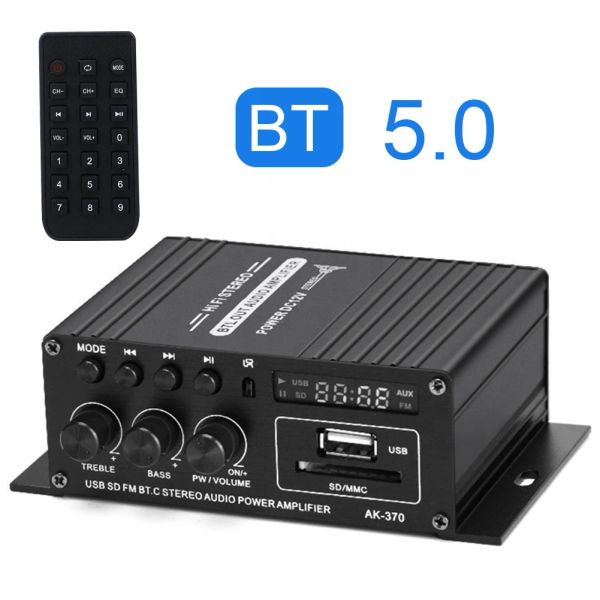 Altavoces AK370 amplificador compatible con Bluetooth 2,0 canales altavoz subwoofer de música automático DC 12V Placa de amplificador de audio estéreo USB entrada OTG