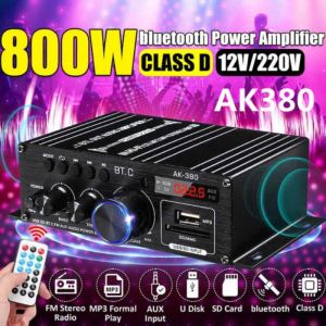 Luidsprekers Ak380 800W 12V Eindversterker Bluetoothcompatibel Stereo Thuis Auto BASS Audio Amp Muziekspeler Autoluidspreker Klasse D FM USB/SD