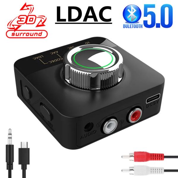 Haut-parleurs Bluetooth 5.0 Récepteur audio LDAC AAC 3D Adaptateur sans fil Dongle 3.5mm Jack Aux RCA Mains libres pour kit de voiture Haut-parleur BT émetteur