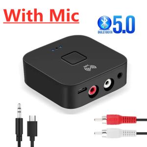 Haut-parleurs Bluetooth 5.0 Récepteur 3.5mm AUX Jack RCA Adaptateur sans fil Dongle Mic NFC pour kit de voiture Transmetteur audio Amplificateur Haut-parleur Auto