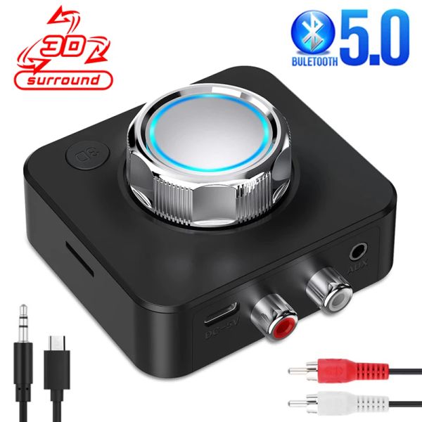 Altavoces Bluetooth 5.0 Receptor 3D Estéreo Tarjeta TF RCA 3.5mm AUX Jack Adaptador inalámbrico para amplificador de altavoz Transmisor de audio para automóvil Encendido automático