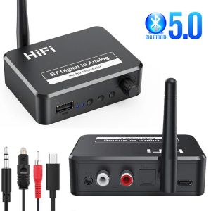 Haut-parleurs Bluetooth 5.0 Récepteur U Disque numérique à un convertisseur audio analogique SPDIF Fibre optique à 3,5 mm AUX 2 RCA Amplificateur Kit de voiture d'enceintes