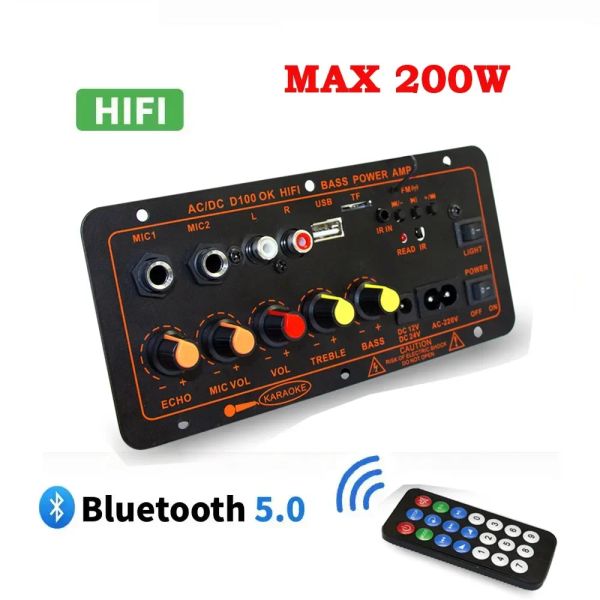 Haut-parleurs Bluetooth, carte amplificateur Audio 200W 100W, caisson de basses, double Microphone, Module d'ampli pour haut-parleur 8 ohms 12/24V 110/220V