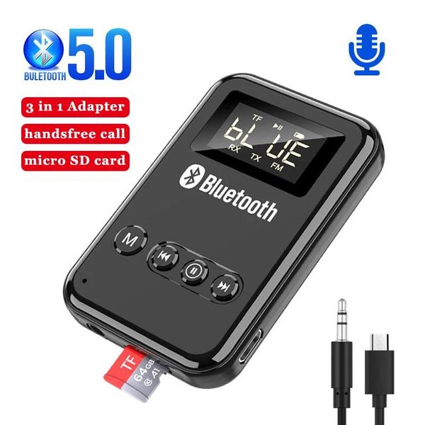 Haut-parleurs Bluetooth Récepteur Émetteur Bluetooth 5.0 Adaptateur sans fil 3,5 mm Jack Aux Fm Kit de voiture Mains libres Appel Micro pour PC Tv Haut-parleur
