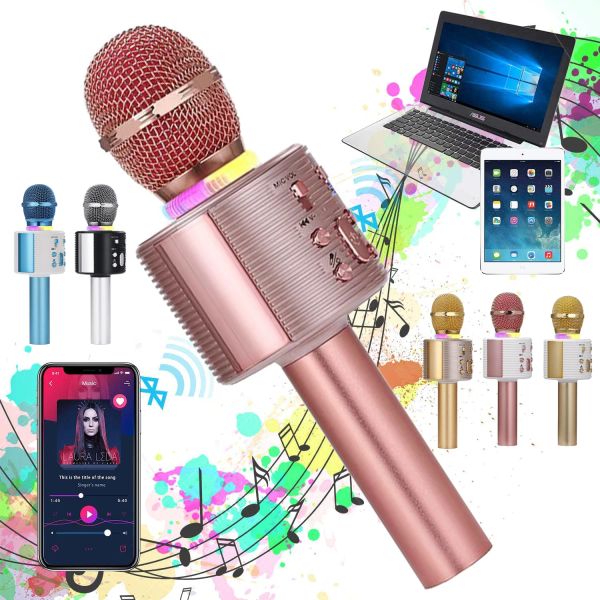 Haut-parleurs Bluetooth sans fil Microphone portable karaoké micro USB Mini maison KTV pour la musique professionnel haut-parleur lecteur chant enregistreur micro