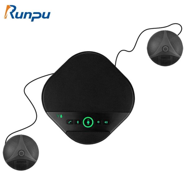 Haut-parleurs Haut-parleur sans fil Bluetooth Haut-parleur de conférence 4 micros AI avec 2 micros d'extension 8 m Prise de voix à 360 ° Microphone d'ordinateur USB