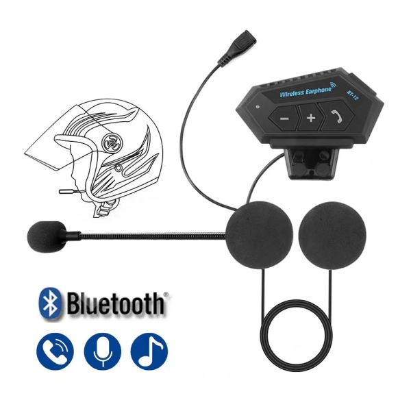 Haut-parleurs BT12 Bluetooth Moto Interphone Casque Casque Mains Libres Appel Haut-Parleur Casque Étanche Moto Écouteur avec Radio FM Musique
