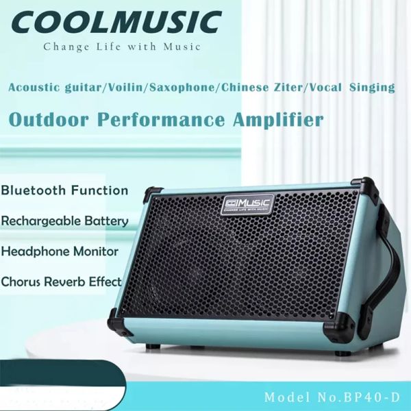 Altavoces Coolmusic Bp40d Amplificador de Guitarra Altavoz Bluetooth Recargable con Efectos Ukelele para Exteriores Teclado Piano Saxofón Amplificador de Práctica