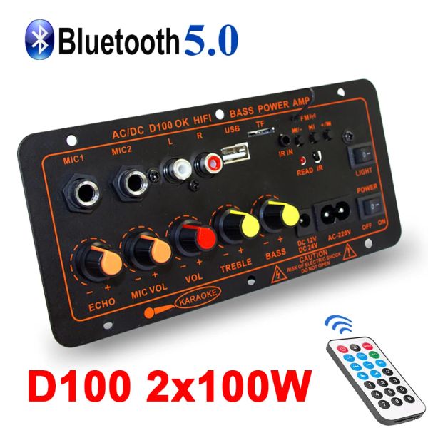 Haut-parleurs D100 D300 carte amplificateur Audio 600W Support double Microphone Bluetooth Amplificatore Subwoof pour haut-parleur 4Ohm 12V 24V 110V 220V