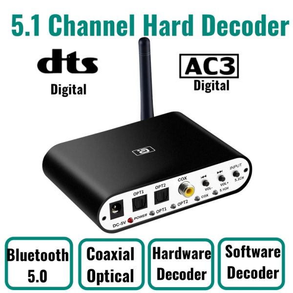 Decodificador de altavoces 51 con receptor Bluetooth para auriculares, amplificador, altavoz DAC, adaptador de Audio inalámbrico, disco USB Coaxial óptico DTS AC3