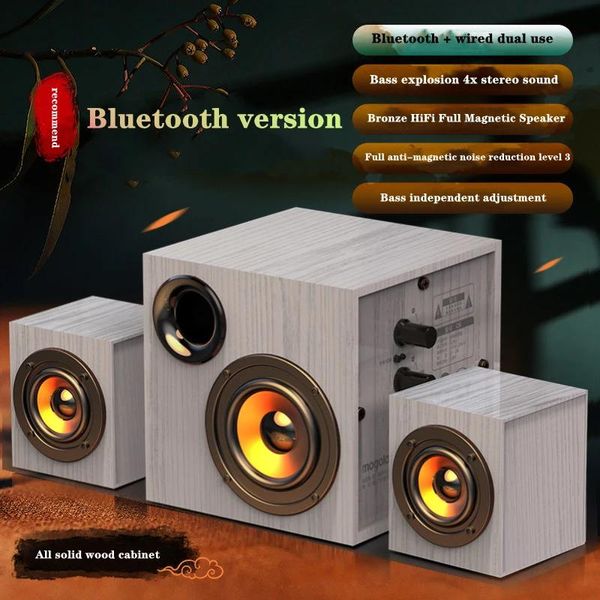 Haut-parleurs Haut-parleur Bluetooth en bois explosif 2.1 haut-parleur multimédia filaire ordinateur de maison audio caisson de basses en surpoids haut-parleur de téléphone portable