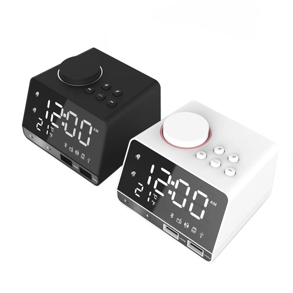 Haut-parleurs Exrizu Bluetooth en haut-parleur Écran LED Snooze Digital Radio Table Table d'alarme USB Charge 1.1A + 2.1a TF Player pour iPhone Android