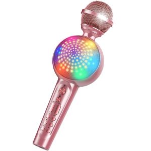 Altavoces GODAAA Micrófono de Karaoke Bluetooth para teléfono Altavoz de micrófono portátil inalámbrico con luz LED Máquina de Canto de Sonido mágico