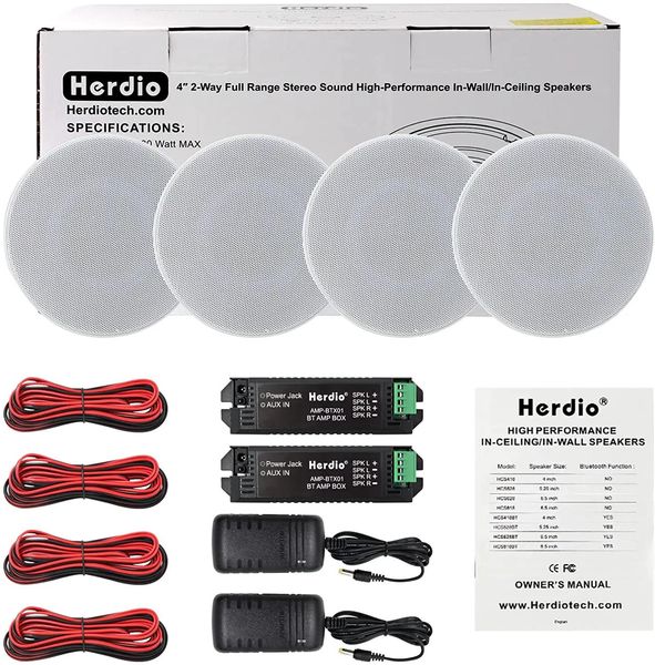 Haut-parleurs Herdio 4 pouces 160W 4 pièces Home Audio 2Way encastré Bluetooth haut-parleur de plafond pour salle de bains cuisine salon bureau