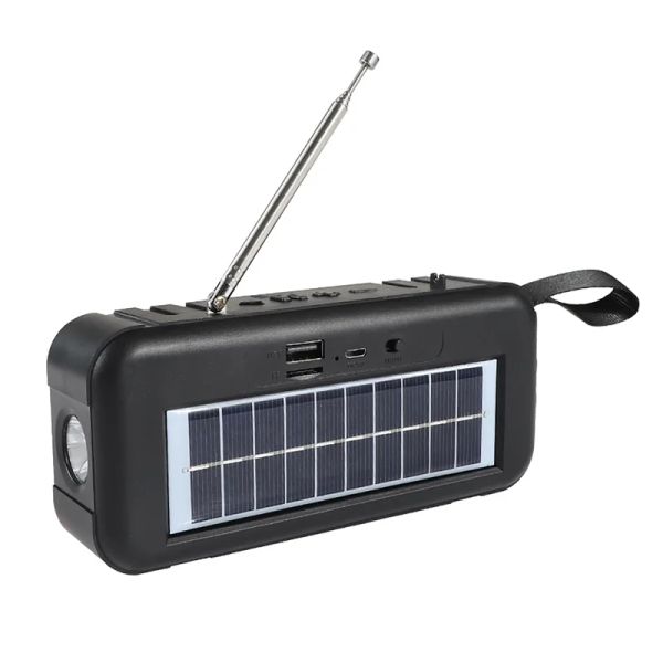 Altavoces Radio de emergencia de alta sensibilidad USB/TF/AUX/FM Altavoz inalámbrico Bluetooth Carga por energía solar Luz de flash Radio portátil