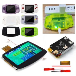 Haut-parleurs hispededido Drop dans GBA IPS V5 LCD Screen Shell Kits w / 1800mAh Batterie de lithium intégrée rechargeable pour Gameboy Advance