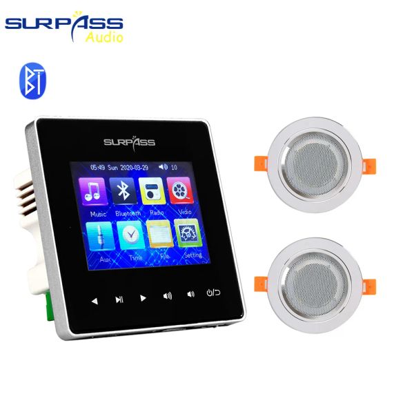 Haut-parleurs Accueil Amplificateur Bluetooth Système de musique de fond dans l'amplificateur mural Haut-parleur de plafond Mini touche tactile Panneau audio Système de sonorisation de salle de bains 2 * 15W