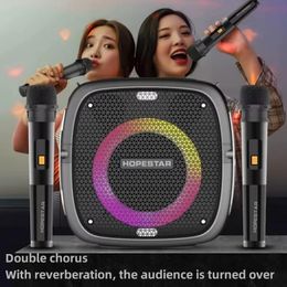 Haut-parleurs HOPESTAR Partyone 80W haut-parleurs Bluetooth haute puissance sans fil 2 micros basses lourdes Audio Portable Mobile extérieur avec sangle/lumière LED