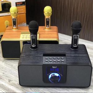 Luidsprekers K08 Home Karaoke Houtnerf Bluetooth-luidspreker Dubbele draadloze microfoon Live TV FM-radio TF-kaart USB Subwoofer Music Center Audio