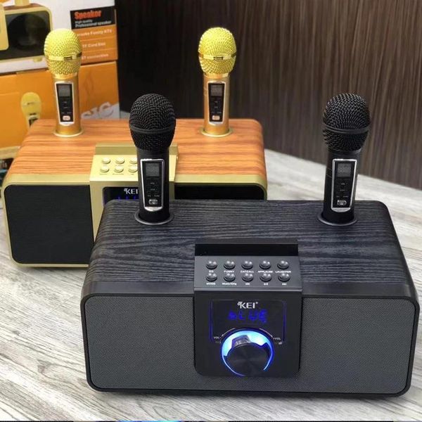 Haut-parleurs K08 Accueil Karaoké Bois Grain Bluetooth Haut-Parleur Double Microphone Sans Fil Live TV FM radio TF carte USB Subwoofer Music Center Audio