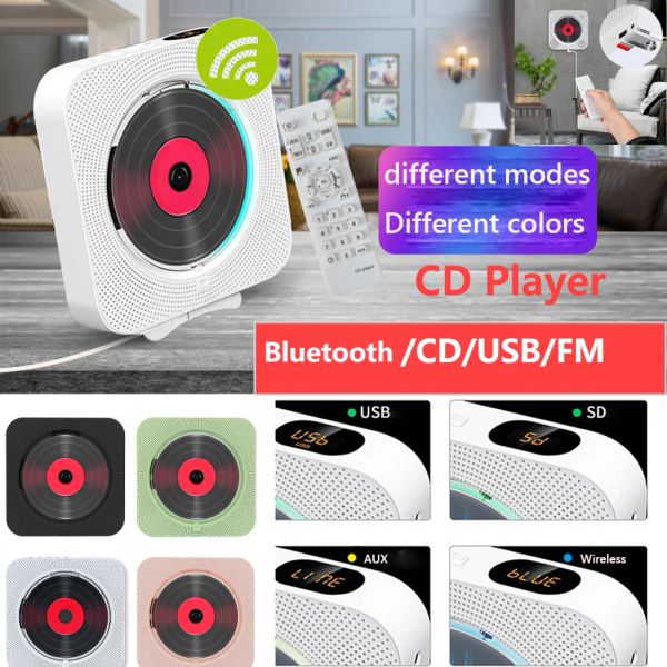 Altavoces KC909 Reproductor de CD portátil Altavoz Bluetooth 5.1 Radio FM Control remoto inalámbrico Reproductor multimedia de CD montado en la pared Pantalla LED