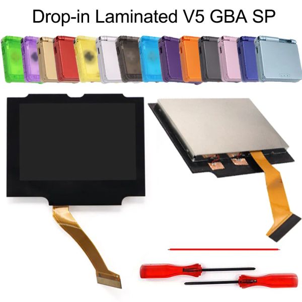 Altavoces Laminados V5 IPS GBA SP Backlight retroiluminado kits de modificación de reemplazo LCD para Game Boy Advance SP No Need Cut Shell Case