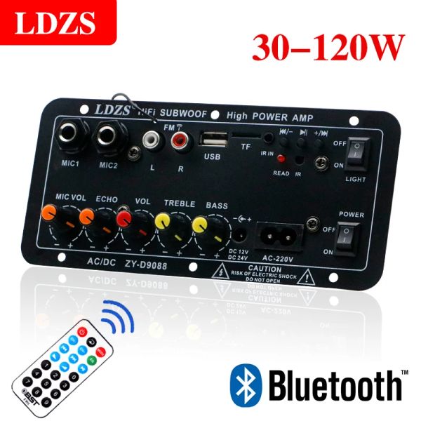 Haut-parleurs LDZS – carte d'amplificateur Audio Bluetooth 120W, caisson de basses, double Microphone, Module d'ampli pour haut-parleur 4 ohms 812 pouces 12/24V 110/220V