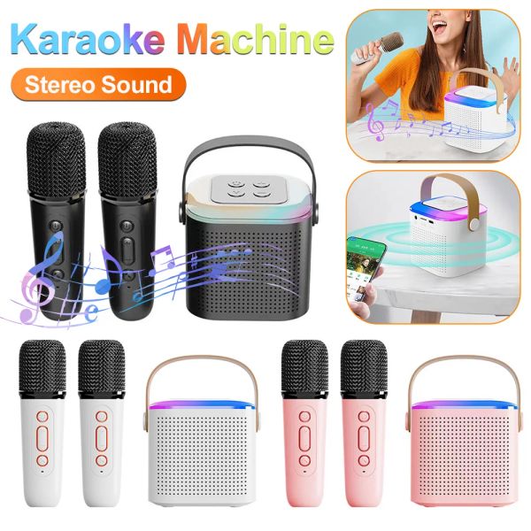 Haut-parleurs Microphone Machine de karaoké Portable Bluetooth 5.3 PA système de haut-parleurs avec 1/2 microphones sans fil Machine de chant familiale à domicile