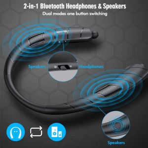 Luidsprekers nekband draadloze hoofdtelefoon luidsprekers 2 in 1 nek draagbare luidspreker intrekbare oordopje hifi stereo bluetoothCompatible 5.0 w microfoon