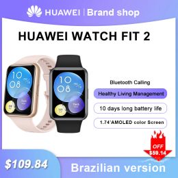 Nouvel arrivage, montre intelligente Huawei Watch FIT 2, écran AMOLED de 1,74 pouces, appels Bluetooth, version brésilienne prise en charge par les haut-parleurs